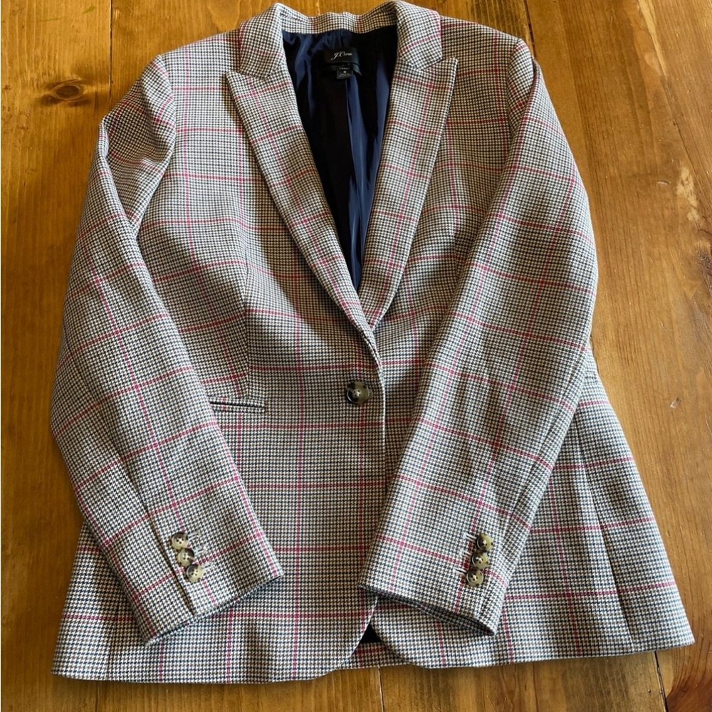 J. Crew Tweed Blazer with Pink Windowpane